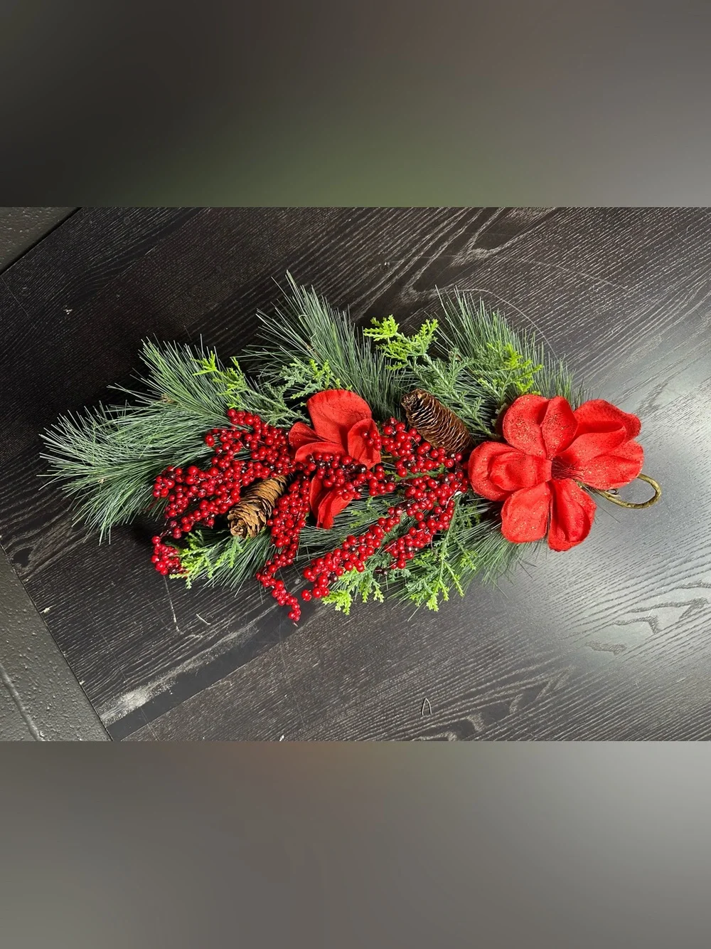 Red Poinsettia Garland - Pinecone Accent - 23x13 - Holiday Decor - Christmas